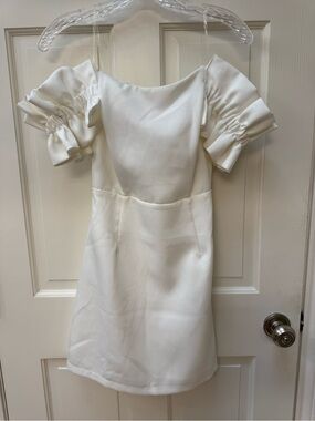 DO+BE White Midi Dress, Off the Shoulder Ruffle Straps